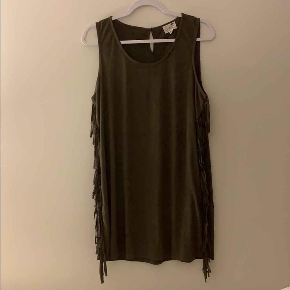 Olive fringe dress. Size Large ✨